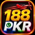 188 PKR Game 3D colorful logo with red airplane and PKR text